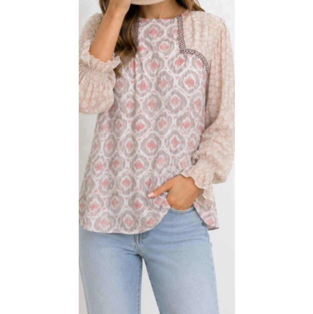 New Entro Anthropologie Fallcore Tallulah Kate Pink Floral Boho Tunic Top Size M